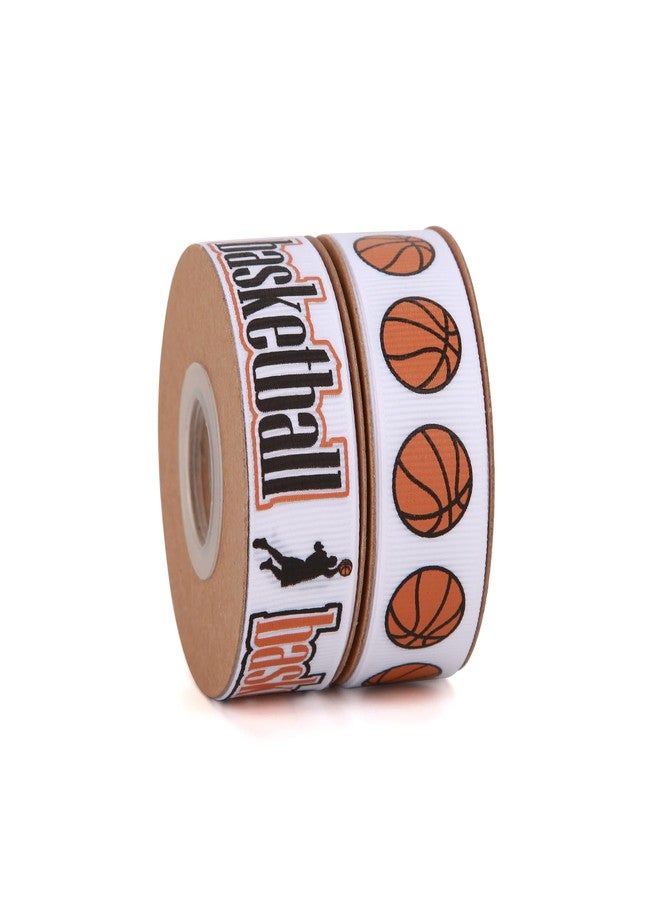Meseey 2 Rolls 20 Yards Sport Ball Ribbon3/4Inch Fabric Ribbons for Wreath Gift Wrapping Sport Team Party Decor (Basketball) - Image 1